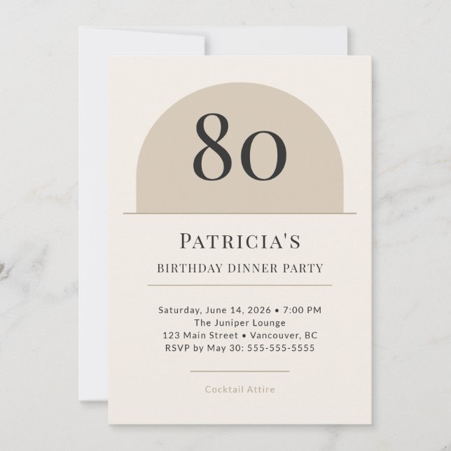 Invitación a la cena de cumpleaños número 80 de Mo (Anverso)
