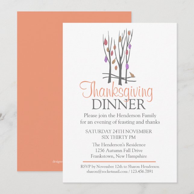 Invitación a la cena de Día de Acción de Gracias e (Anverso / Reverso)