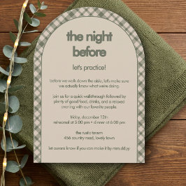 Invitación a la cena de ensayo a cuadros verde sal