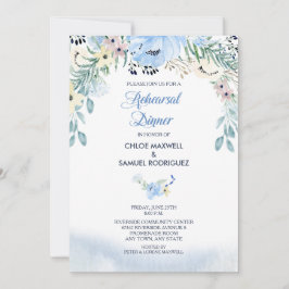 Invitación a la cena de ensayo acuarela azul flora