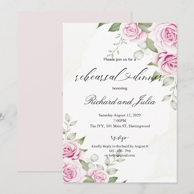 Invitación a la cena de ensayo ANNA / Rosa rosa su (Anverso / Reverso)