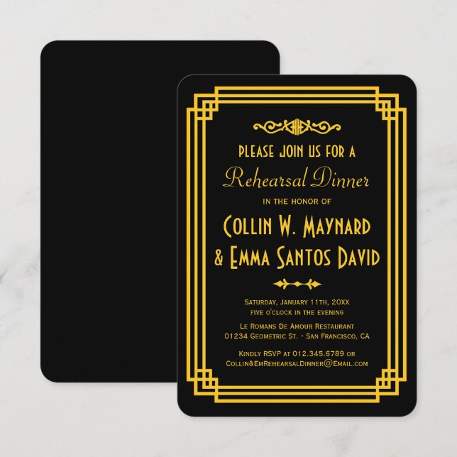 Invitación a la cena de ensayo Art Deco Black and  (Anverso / Reverso)