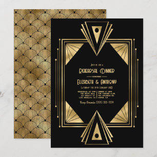 Invitación a la cena de ensayo Art Déco en negro y