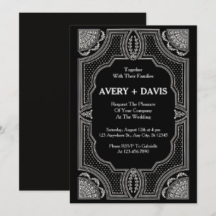 Invitación a la cena de ensayo Art Deco en negro y