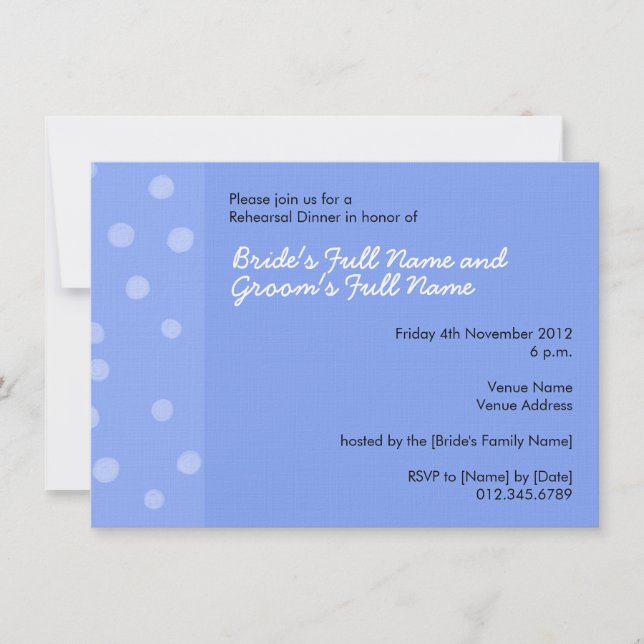 Invitación a la cena de ensayo azul con puntos pin (Anverso)