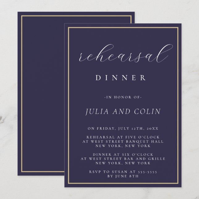 Invitación a la cena de ensayo azul de la marina c (Anverso / Reverso)