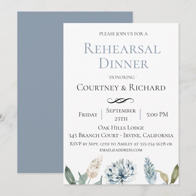 Invitación a la cena de ensayo botánico azul turqu (Anverso / Reverso)