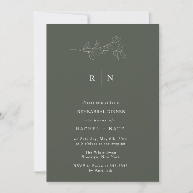 Invitación a la cena de ensayo botánico Moss Green (Anverso)