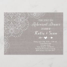 Invitación a la cena de ensayo Burlap & Lace gris