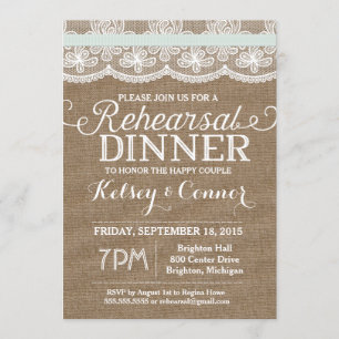 Invitación a la cena de ensayo, Burlap y Lace, Cas