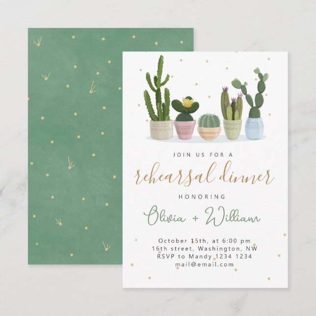 Invitación a la cena de ensayo Cactus moderno (Anverso / Reverso)
