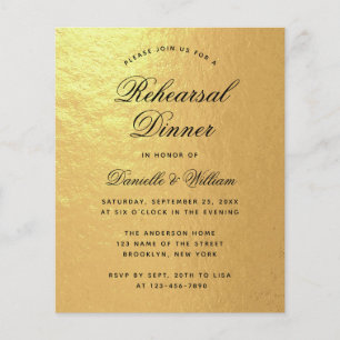 Invitación a la cena de ensayo con lámina de oro f
