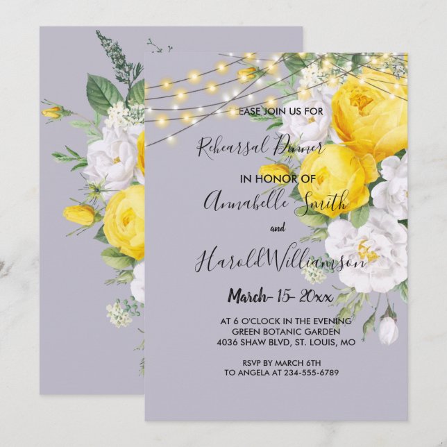 Invitación a la cena de ensayo con luces rústicas  (Anverso / Reverso)