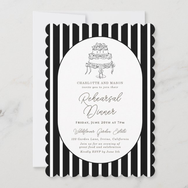 Invitación a la cena de ensayo con rayas negras y  (Anverso)