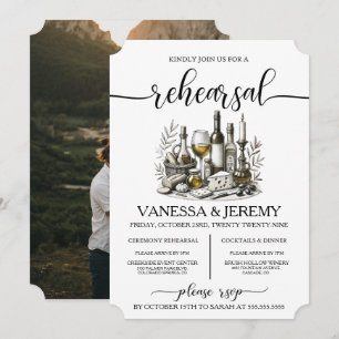 Invitación a la cena de ensayo con vino y aperitiv