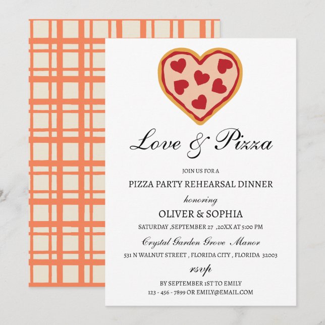 Invitación a la Cena de Ensayo de Amor & Pizza (Anverso / Reverso)