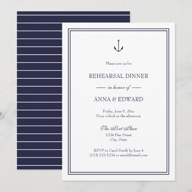 Invitación a la cena de ensayo de anclaje náutico (Anverso / Reverso)