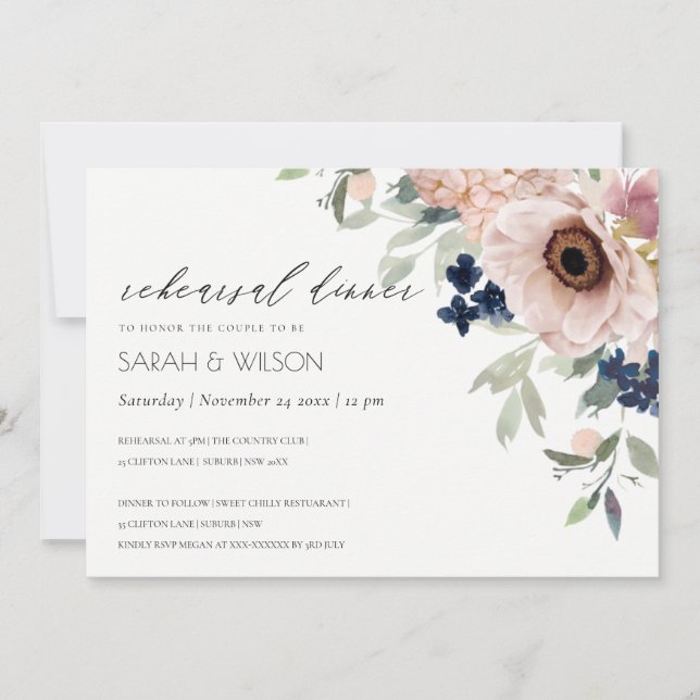 Invitación a la cena de ensayo de Anemone Floral d (Anverso)