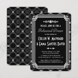 Invitación a la cena de ensayo de Art Decó en blan