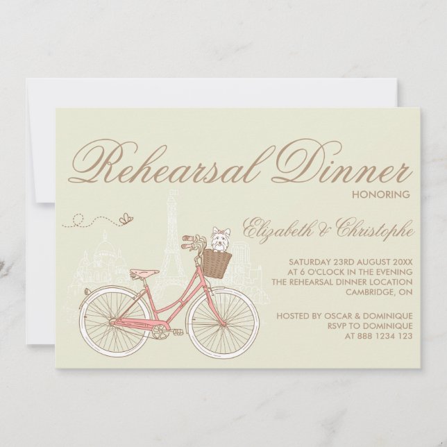 Invitación a la cena de ensayo de bicicleta rosa v (Anverso)