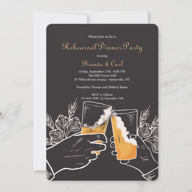 Invitación a la cena de ensayo de boda (Anverso)