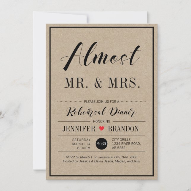 Invitación a la cena de ensayo de boda Chic Kraft (Anverso)