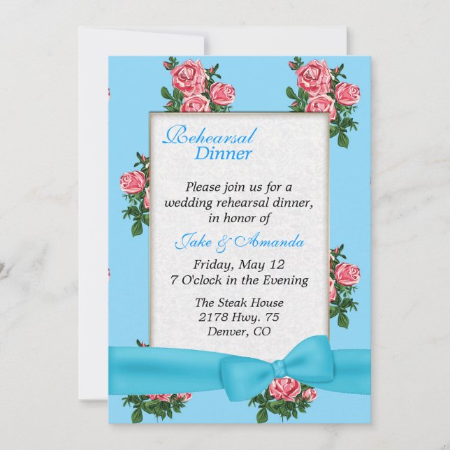 Invitación a la cena de ensayo de boda Chic Roses (Anverso)