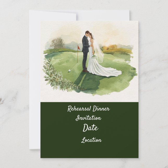 Invitación a la cena de ensayo de boda de Golf  (Anverso)