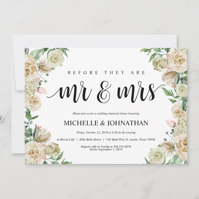 Invitación a la cena de ensayo de boda de primaver (Anverso)
