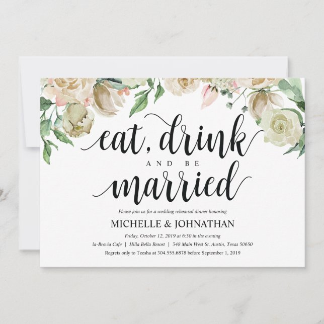 Invitación a la cena de ensayo de boda de primaver (Anverso)