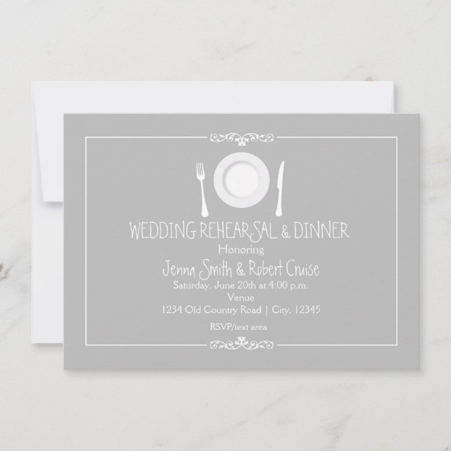 Invitación a la cena de ensayo de boda elegante gr (Anverso)