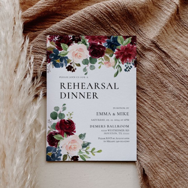 Invitación a la cena de ensayo de Boho Burgundy Ru (Subido por el creador)