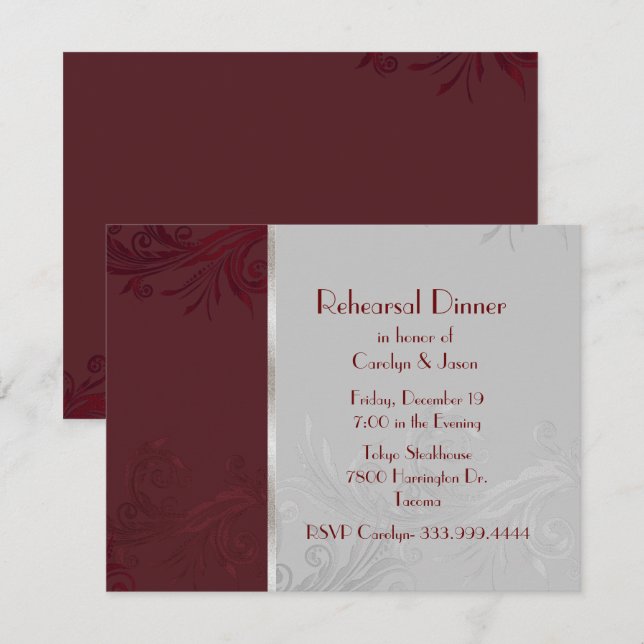 Invitación a la cena de ensayo de Borgoña (Anverso / Reverso)