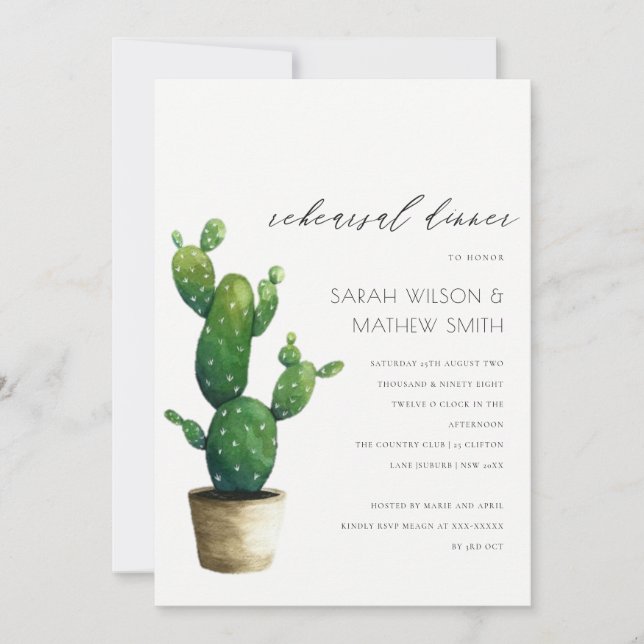 Invitación a la cena de ensayo de cactus Green Fau (Anverso)