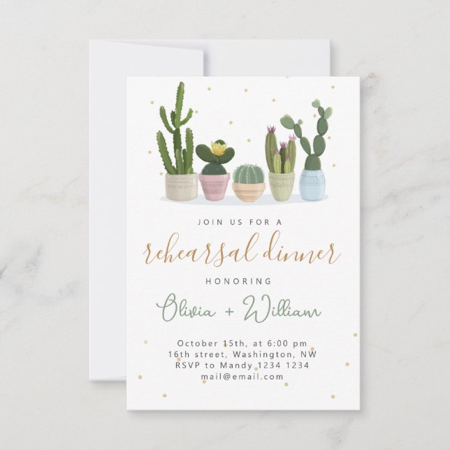 Invitación a la cena de ensayo de Cactus moderno (Anverso)