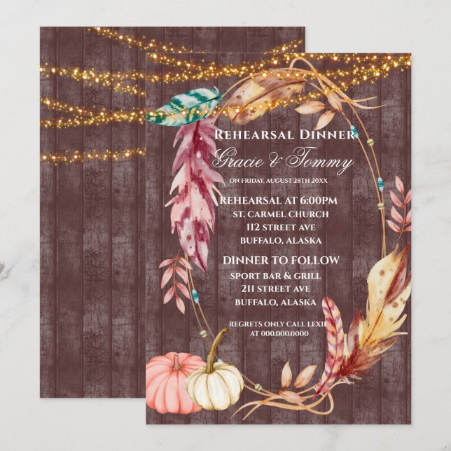 Invitación a la cena de ensayo de calabaza de las  (Anverso / Reverso)