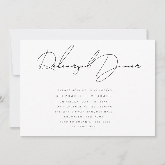 Invitación a la cena de ensayo de caligrafía simpl (Anverso)
