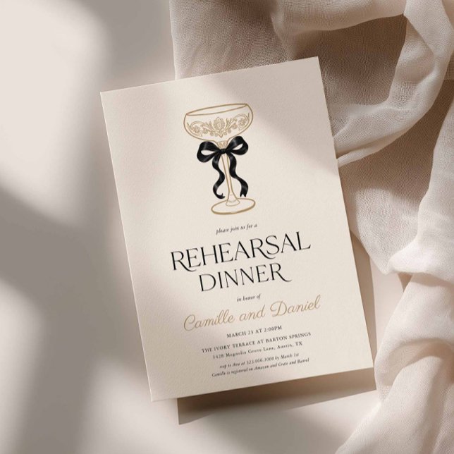 Invitación a la cena de ensayo de Champagne (Elegant Rehearsal Dinner Invitation Card)