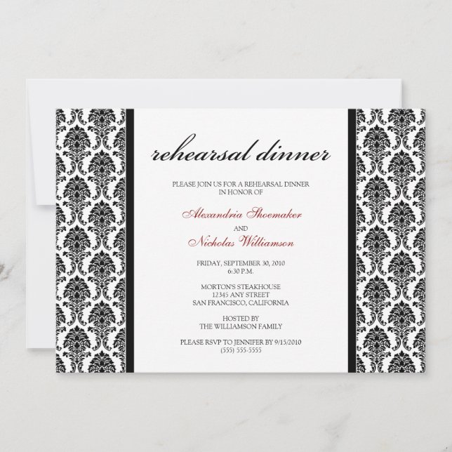Invitación a la cena de ensayo de Damasco encantad (Anverso)