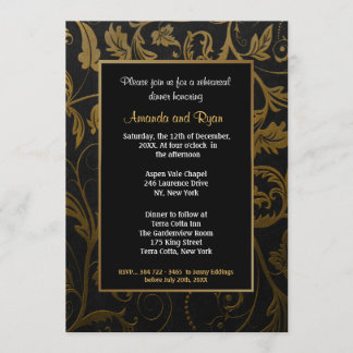 Invitación a la cena de ensayo de damasco negro y