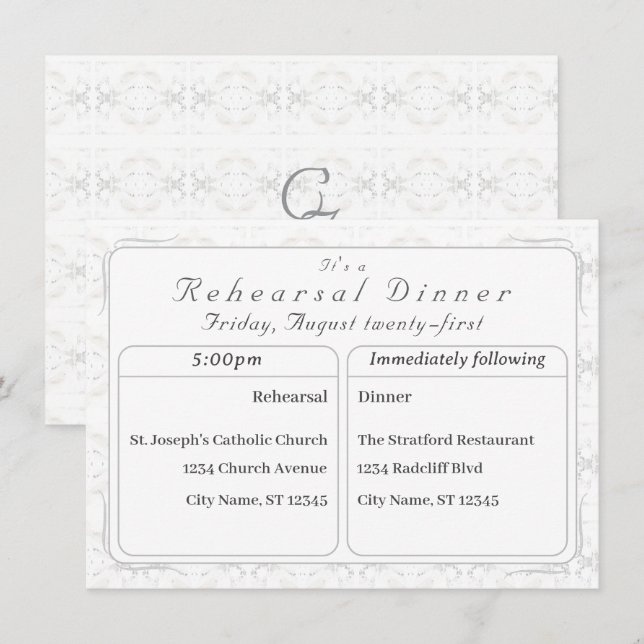 Invitación a la cena de ensayo de encaje blanco vi (Anverso / Reverso)