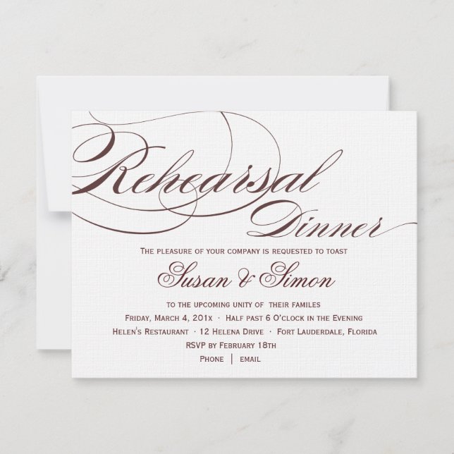 Invitación a la cena de ensayo de escritura elegan (Anverso)