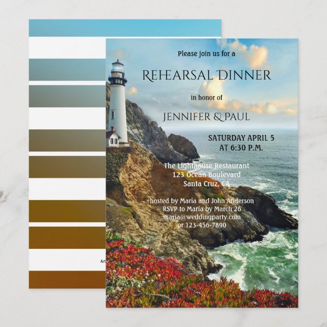 Invitación a la cena de ensayo de faro náutico (Anverso / Reverso)