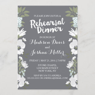 Invitación a la cena de ensayo de floraciones blan