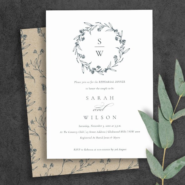 Invitación a la cena de ensayo de floral Laurel Wr (Subido por el creador)