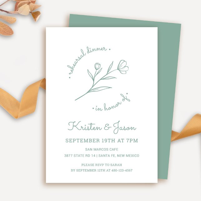 Invitación a la cena de ensayo de flores silvestre (Wildflower Rehearsal Dinner Invitation in Sage Green)