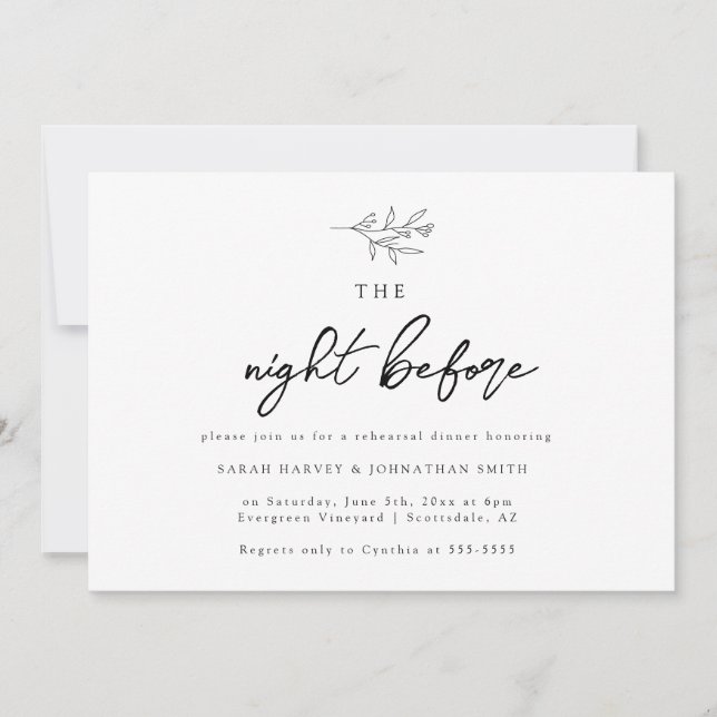 Invitación a la cena de ensayo de follaje nocturno (Anverso)
