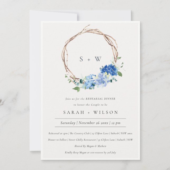 Invitación a la cena de ensayo de follaje verde az (Anverso)