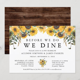 Invitación a la cena de ensayo de girasol rural