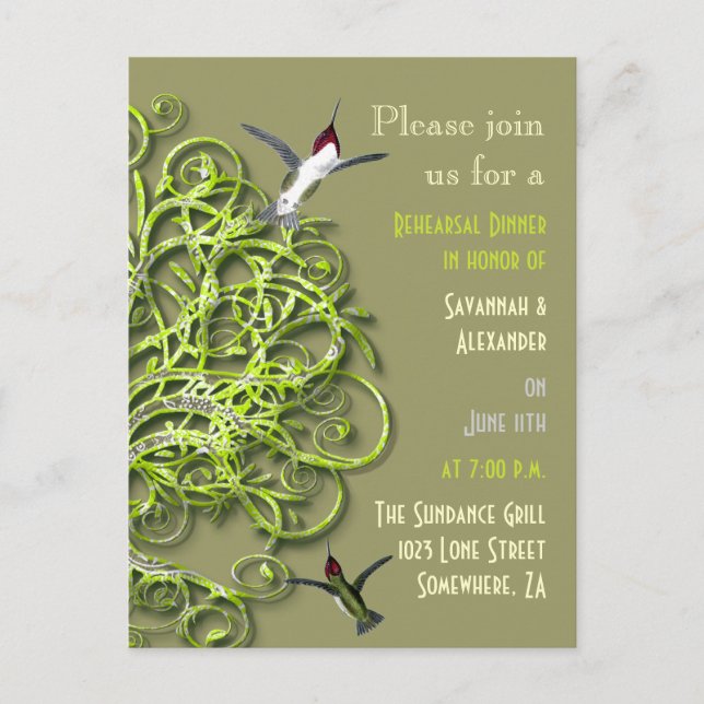 Invitación a la cena de ensayo de Hummingbirds Lim (Anverso)
